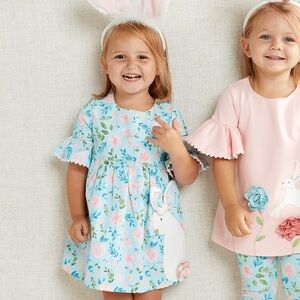 MUDPIE EUC Girls Adorable Floral Bunny Appliqué Dress